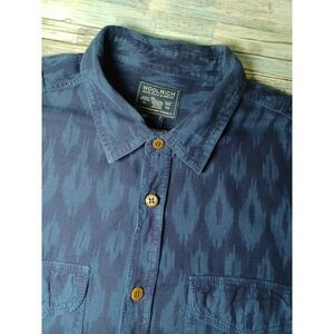 VTG Woolrich Mens Meduim Real Ikat Fabric Blue Aztec Long Sleeve Button-Down